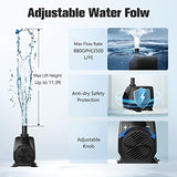 KEDSUM 880GPH Submersible Water Pump(3500L/H, 100W), Ultra Quiet Water Pump with 11.3ft High Lift, Fountain Pump with 5.9 ft Power Cord, 3 Nozzles for Fish Tank, Pond, Aquarium, Hydroponics