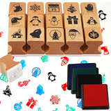 HOWAF Wooden Christmas Stamps for Kids Crafting Card Making, Christmas Stamps Pack with Ink Pad for Children DIY Painting Scrapbooks Christmas Party Bag Fillers Favor Decoration Supplies Xmas