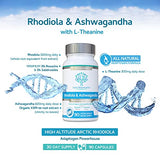 Rhodiola & Ashwagandha with L-Theanine - Award Winning Ashwagandha KSM-66 600mg & 1500mg Rhodiola (3% Rosavins - 1% Salidrosides) whole root equivalent- adaptogen combo- No artificial fillers