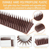 24Pack Bird Spikes - Total Length 408 inch Plastic Bird Deterrent Spikes - Bird Deterrent Spikes Keep Pigeon, Squirrel, Raccoon, Cats,Plastic Fence Spikes for Railing and Roof Brown