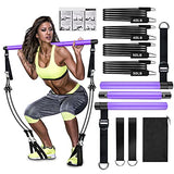 Pilates Bar Kit with Resistance Bands(4 x Bands),3-Section Pilates Bar with Stackable Bands Workout Equipment for Legs,Hip,Waist and Arm (Adjustable(Purple 40/50lbs))