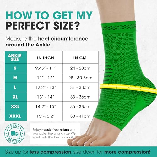 Modvel Ankle Brace for Women & Men - 1 Pair of Ankle Support Sleeve & Ankle Wrap - Compression Ankle Brace for Sprained Ankle, Achilles Tendonitis, Plantar Fasciitis, & Injured Foot - Small, Green