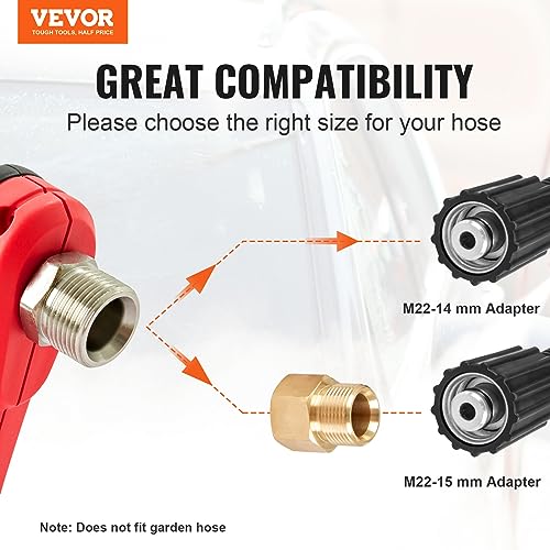 VEVOR High Pressure Washer Gun, 4000 PSI Power Washer Spay Gun with Replacement Extension Wand, M22-14,15mm Inlet & 1/4'' Outlet, Pressure Washer Handle with 5 Nozzle Tips