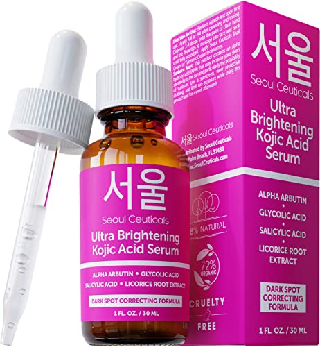 SeoulCeuticals Korean Skin Care Kojic Acid Serum Alpha Arbutin Serum – Dark Spot Remover Corrector Glycolic Acid Serum + Salicylic Acid K Beauty 1oz