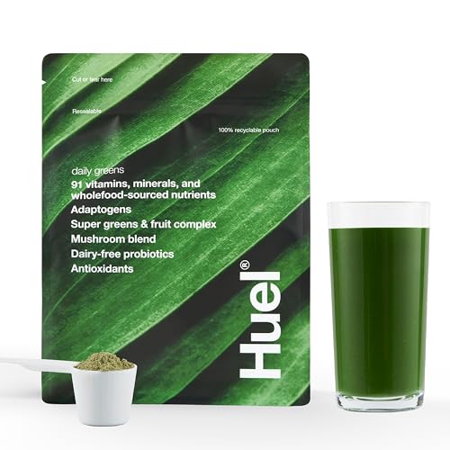 Huel Daily Greens | Superfood Greens Powder | 91 Vitamins, Minerals, and Wholefood-Sourced Ingredients | Adaptogens, Antioxidants, Gut-Friendly Probiotics | 30 Servings