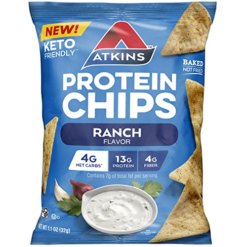 Atkins Ranch Protein Chips, 4g Net Carbs, 13g Protein, Gluten Free, Low Glycemic, Keto Friendly, 12 Count