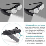 LED Head Mount Magnifier Glasses with 3 Detachable Lenses 2 Led Professional Jeweler Loupe Light USB Rechargeable Hands Free Headband Magnifying Glass for Reading Watch & Electronic Repair Sewing