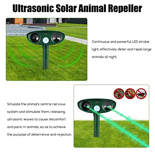 2024 Upgraded Solar Animal Repellent Ultrasonic Pest Repeller Outdoor with Motion Sensor Flashing Light Cat Repellent Outdoor to Keep Cat Away Skunk Repellent for Yard Deer Raccoon Repellent(2 Pack)