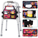 supregear Side Walker Bag, Walker Side Access Bag Organizer Pouch Tote with Handle Multifunction Walker Side Accessory for Most Walker with Side Bar, Easy to Install and Lightweight (Floral)
