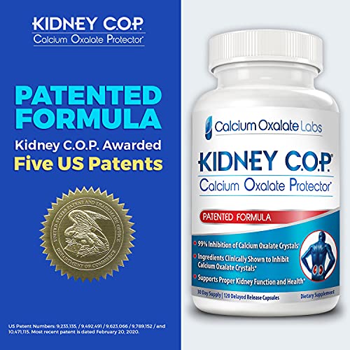 Kidney COP Calcium Oxalate Protector 120 Capsules, Patented Kidney Support for Calcium Oxalate Crystals, Helps Stops Recurrence of Stones, Stronger Than Chanca Piedra Stone Breaker Supplements