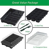 Gardzen 5-Set Garden Propagator Set, Seed Tray Kits with 75-Cell, Seed Starter Tray with Dome and Base 15" x 9" (15-Cell Per Tray)