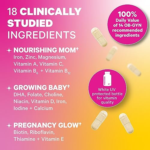 Pink Stork Total Prenatal Vitamins With DHA, Folate, Iron, Choline, An ...