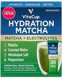 VitaCup Hydration Matcha Instant Packets, with Magnesium, Electrolytes, Matcha Powder, Coconut Water, Potassium, Himalayan Pink Salt, Low Carb, Plant Based Natural Energy, Single Serve Sticks, 20ct