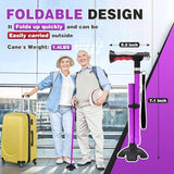 BigAlex Folding Walking Cane with Two Led Lights for Elderly Solid Base Adjustable Walking Stick with Carrying Bag for Man/Women