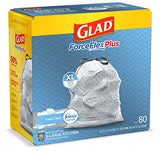 Glad ForceFlex MaxStrength X-Large Kitchen Drawstring Trash Bags, 20 Gallon, Fresh Clean Scent with Febreze Freshness, 80 Count