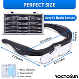 YOCTOSUN Magnifying Glasses with 2 LED Lights,4 Detachable Lenses, Storage Case, Head Strap, Hands Free Headband Magnifier for Close Work, Jewelry, Hobby,Crafts