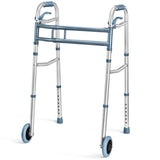 Walkers for Seniors Aluminum Lightweight Walker with Wheels Walker Adjustable Width and Height, Folding Walker with Arm Support Walker for Elderly Handicapped Disabled 2 Wheels in Front