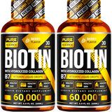 PURE RESEARCH Biotin & Collagen 60,000mcg Hair Growth Liquid Drops, Supports: Strong Nails, Glowing Skin, Healthy Hair Growth, More Absorption Than Capsules & Pills (4Fl Oz)