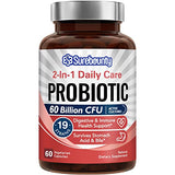 Surebounty Probiotics 60 Billion CFU 19 Strains for Men & Women, with 100mg Prebiotic, Shelf Stable, 2-in-1 Daily Care Probiotic, Non-GMO, Digestive & Immune Health, 60 Veggie Capsules