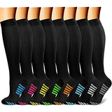 CHARMKING Compression Socks for Women & Men (8 Pairs) 15-20 mmHg Graduated Copper Support Socks are Best for Pregnant, Nurses - Boost Performance, Circulation, Knee High & Wide Calf (L/XL, Multi 32)