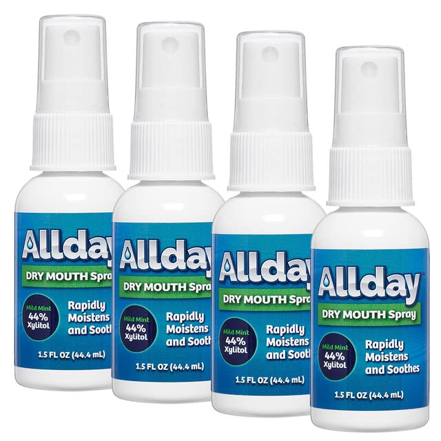 Allday Dry Mouth Spray - Maximum Strength Xylitol, Fast Acting, Long Lasting, Non-Acidic (Pack of 4)