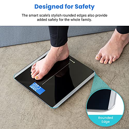 Etekcity Bathroom Scale for Body Weight and BMI, Smart Bluetooth Digital Weighing Scale, Upgraded Version of eb9380h Scale, Free VeSync App, Rounded Corner, 11 x 11 inches, 0.1lb/ 0.05kg, 400 Pounds