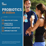 Dr. Tobias Probiotics 30 Billion, 10 Strains, 30 Billion CFU's, Targeted Release Probiotics for Digestive Health, Shelf-Stable Probiotics for Women & Men, Non-GMO, 90 Capsules, 90 Servings