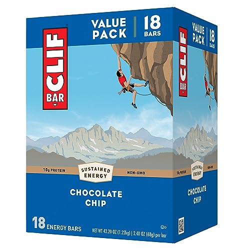 CLIF BAR - Chocolate Chip - Made with Organic Oats - Non-GMO - Plant Based - Energy Bars - 2.4 oz. (18 Pack)