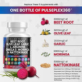 Beet Root Capsules 6000mg Olive Leaf 6000mg Nattokinase 4000 FU Garlic Extract 2000mg L-Arginine 400mg Omega 3 Red Yeast Rice Hibiscus Danshen - Healthy Support Supplement - USA Made