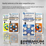 Premium Batteries Size 675, ZA675, PR44, P675 1.45V Zinc Air Hearing Aid Batteries Blue Tab (60 Batteries)