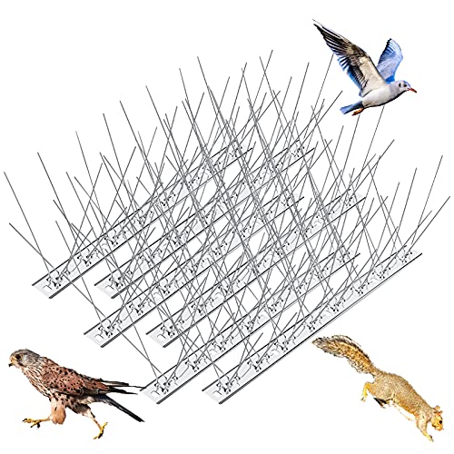 WELLUCK Bird Spikes for Small Birds Pigeons, 15 Feet /14 Strips Anti Bird Fence Spike, Nest Prevention Bird Off Spike Repellent, Stainless Steel, Smooth Polishing Harmless Deterrent