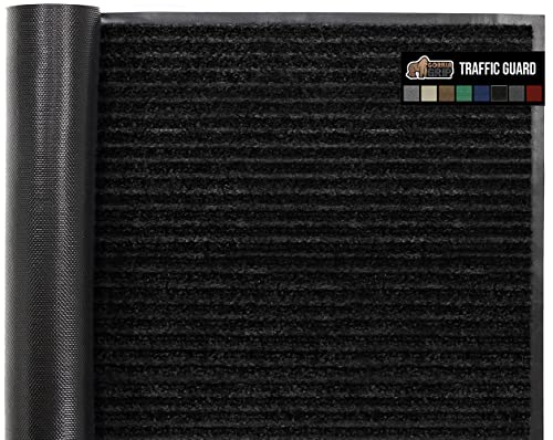 Gorilla Grip Waterproof Heavy Duty Traffic Guard Doormat, Stain and Fade Resistant, Durable Rubber, Low Profile Door Mat, Shoe Scraper, Welcome Mats for Entry, 60x36, Jet Black
