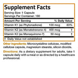 Vitamin K Triple Play (Vitamin K2 MK7 / Vitamin K2 MK4 / Vitamin K1) Full Spectrum Complex Vitamin K Supplement, 180 Capsules