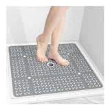 OTHWAY Square Shower Mat, 27"x 27"Extra Large Non Slip Shower Mat, Machine Washable TPE Shower Floor Mat with Suction Cups Drain Holes, Bathtub Mat for Elderly Kids Bathroom(D-Grey)