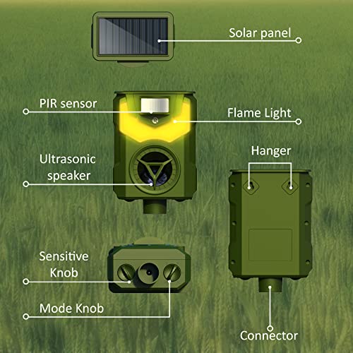 YARDefense Solar Powered Ultrasonic Animal Repeller with Flame Simulated Lighting Motion Sensor and Flame-Proof Enclosure Deters Stray Canines Foxes Raccoons Skunks Rabbits and Deer 1 Pack R33S