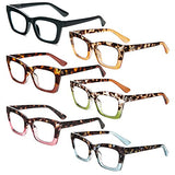 REAVEE 6 Pack Oprah Style Reading Glasses for Women Blue Light Blocking Cute Square Computer Readers with Spring Hinge 2.0