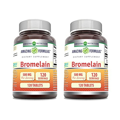 Amazing Formulas Bromelain 500 Mg Tablets Supplement | Non-GMO | Gluten Free | Made in USA (120 Count | 2 Pack)