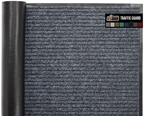 Gorilla Grip Waterproof Heavy Duty Traffic Guard Doormat, Stain and Fade Resistant, Durable Rubber, Low Profile Door Mat, Shoe Scraper, Welcome Mats for Entry, 35x23, Gray