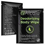 Alcala Deodorizing Body Wipes Individual Shower Wipes 100% Pure Biodegradable Bamboo Wet Wipes with Aloe Tea Tree Adult Body Wipes for Women & Men Ideal for Camping Hiking, Hospitals & Gym (30 Pack)