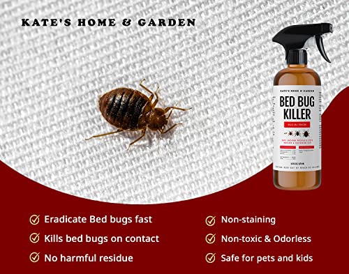 Bed Bug Killer for Mattress (16oz) - Kate's Home & Garden. Repel and Kill Indoor Infestation with Natural & Non-Toxic Bed Bug Killer Spray