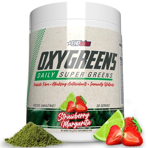 EHPlabs OxyGreens Super Greens Powder Superfood - Spirulina Powder, Green Juice Powder & Greens Supplements with Prebiotic Fibre, Antioxidants & Immunity Support, 30 Serves (Strawberry Margarita)