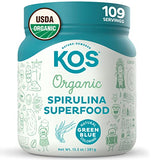 KOS USDA Organic Spirulina Powder - 100% Pure, Non-Irradiated Green Blue Superfood Powder, Plant Based Rich in Protein, Vitamins, Antioxidants & Fiber Natural Taste, 13.5oz, 109 Servings