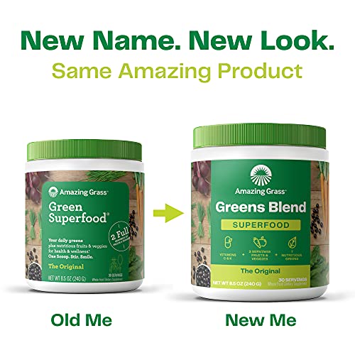 Amazing Grass Greens Blend Superfood: Super Greens Powder Smoothie Mix with Organic Spirulina, Alfalfa, Beet Root Powder, Digestive Enzymes & Probiotics, Original, 100 Servings (Packaging May Vary)