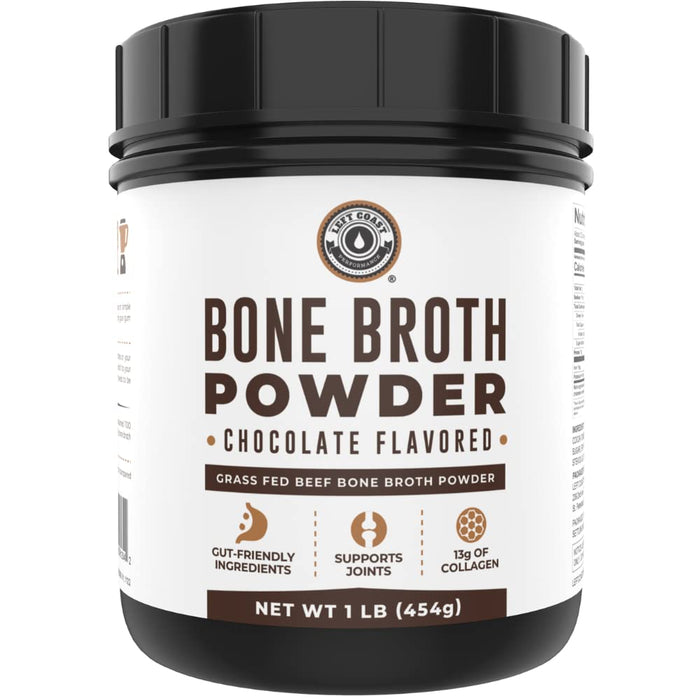 16oz Chocolate Bone Broth Protein Powder From Grass Fed Beef - Non-GMO Ingredients, Gut-Friendly, Low Carb Dairy Free Protein Powder - Natural Collagen Source For Joint Support - Keto Friendly