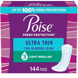 Poise Ultra Thin Incontinence Pads & Postpartum Incontinence Pads, 3 Drop Light Absorbency, Regular Length, 144 Count (3 Packs of 48), Packaging May Vary
