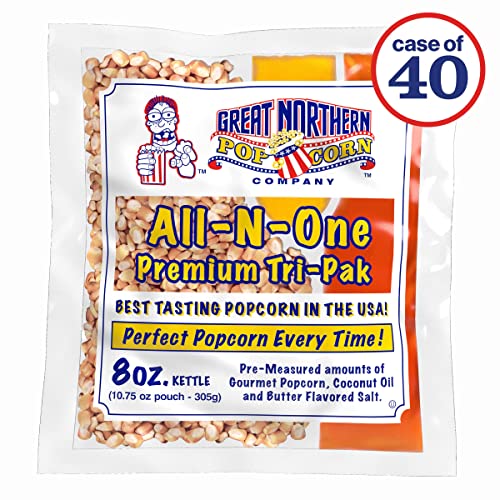 Great Northern Popcorn Company Antique Style Popcorn Popper, 8 oz Packs, Kernels, Pack of 40