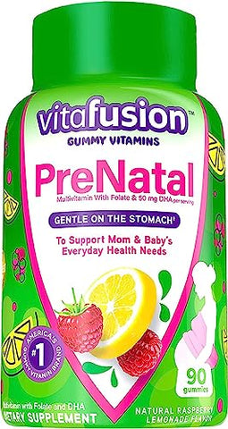 Vitafusion PreNatal Gummy Vitamins, Raspberry Lemonade Flavored, Pregnancy Vitamins for Women, with Folate and DHA, 90 Count