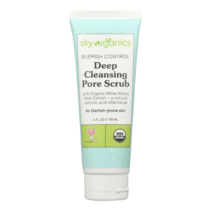Sky Organics Blemish Control Deep Cleansing Pore Scrub for Face USDA Certified Organic to Cleanse, Purify & Refresh, 4 fl. Oz