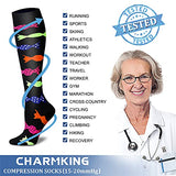 CHARMKING Compression Socks for Women & Men (8 Pairs) 15-20 mmHg Graduated Copper Support Socks are Best for Pregnant, Nurses - Boost Performance, Circulation, Knee High & Wide Calf (L/XL, Multi 22)