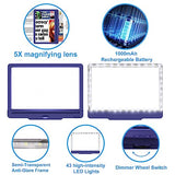 5X Magnifying Glass with Light, Dimmable LED 9.5” x 6.9” Full Page Magnifier, Rechargeable Magnifying Glass for Reading - Ideal Magnifier for Reading and Close Work - Blue